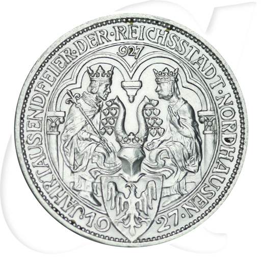 Weimarer Republik 3 Mark 1927 A vz 1000 Jahre Nordhausen