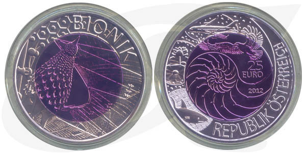 25 Euro Niob 2012 Bionik Münze Bild- und Wertseite zusammen