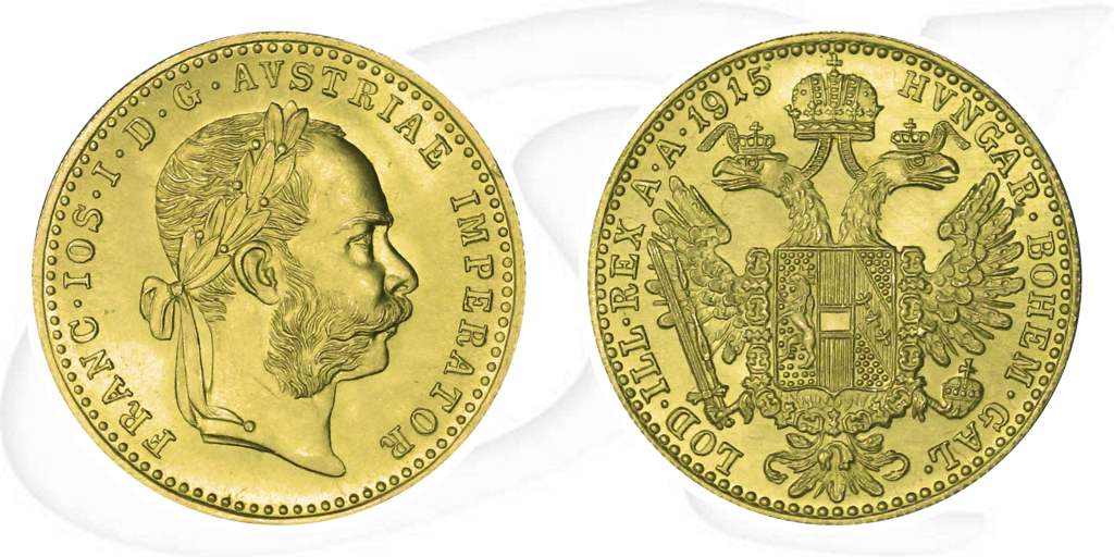 Österreich 1 Dukat Gold 3,44 gr. fein 1915 NP Münze Vorderseite und Rückseite zusammen