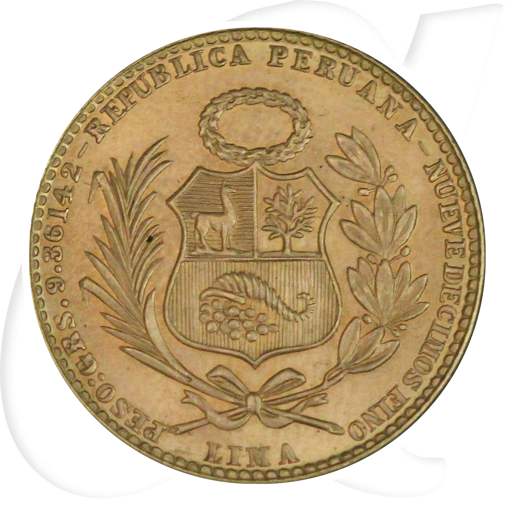 Peru 20 Soles 1966 Gold 8,42g fein sitzende Liberty prägefrisch / st