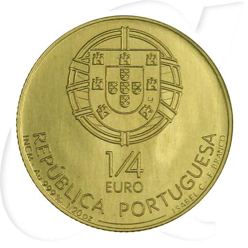 Portugal 1/4 Euro 2008 PP OVP König Dionysius Dinis Gold 1,56g fein