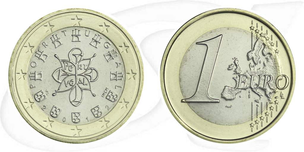 Portugal 2012 1 Euro Umlaufmünze Münze Vorderseite und Rückseite zusammen