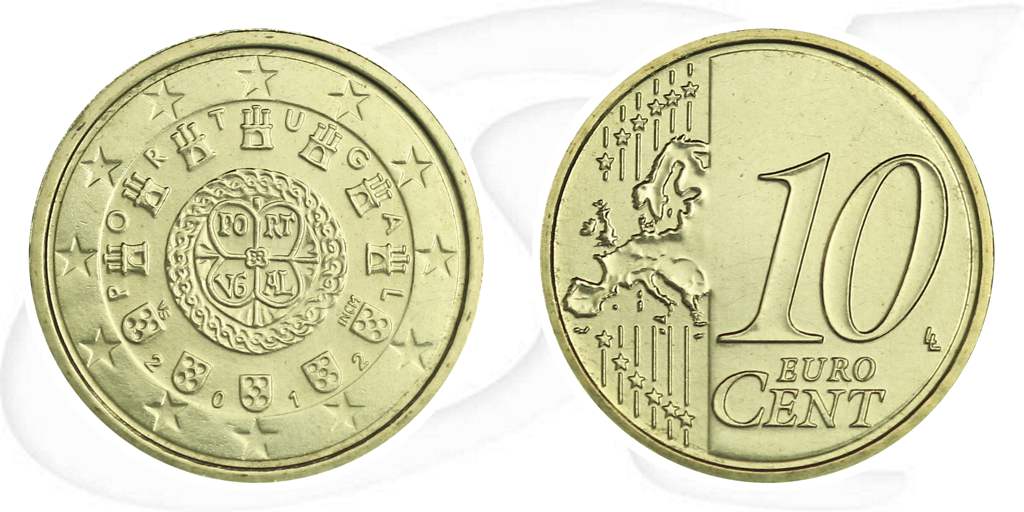 Portugal 2012 10 Cent Umlaufmünze Münze Vorderseite und Rückseite zusammen