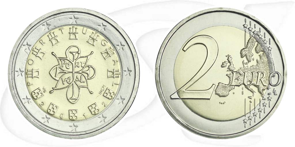 Portugal 2012 2 Euro Umlaufmünze Münze Vorderseite und Rückseite zusammen