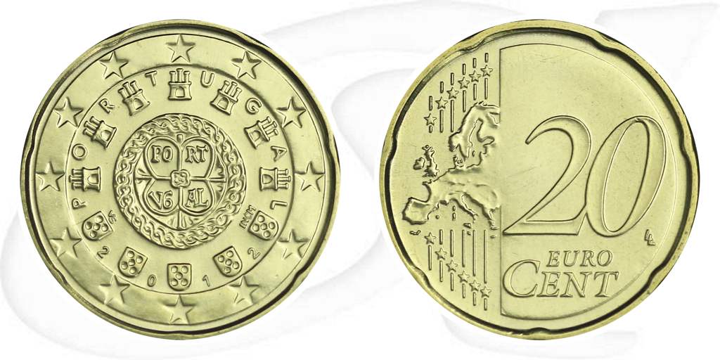 Portugal 2012 20 Cent Umlaufmünze Münze Vorderseite und Rückseite zusammen
