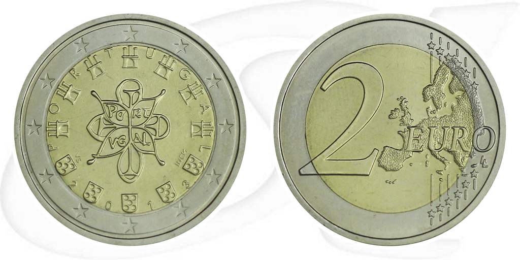 Portugal 2013 2 Euro Umlauf Münze Kurs Münze Vorderseite und Rückseite zusammen