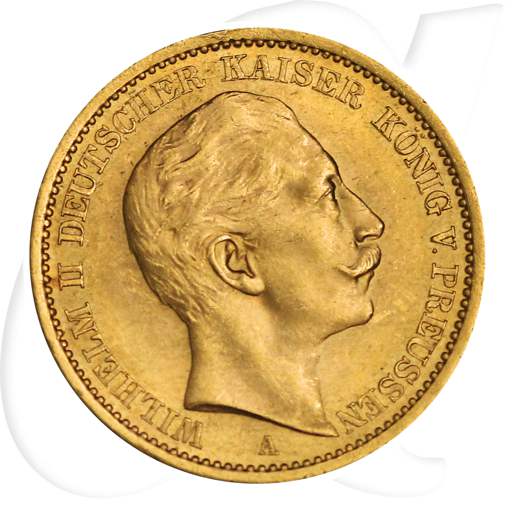 Preussen 1909 20 Mark Gold Deutschland Kaiserreich Wilhelm Münzen-Bildseite