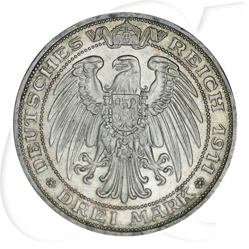 Deutschland Preussen 3 Mark 1911 vz ungereinigt Uni Breslau