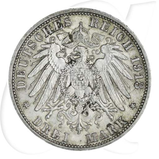 Preussen 1913 3 Mark Regierungsjubiläum Wilhelm II Münzen-Wertseite