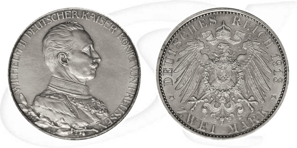 Preussen 1913 Regierungsjubiläum Wilhelm 2 Mark Münze Vorderseite und Rückseite zusammen