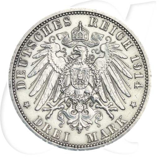 Preussen 1914 3 Mark Uniform Wilhelm Münzen-Wertseite