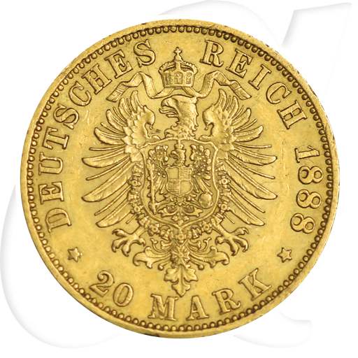 Preussen 20 Mark 1888 Wilhelm Gold Deutschland Kaiserreich Münzen-Wertseite