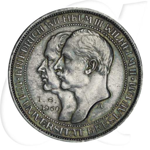 Preussen Breslau 3 Mark 1911 Uni Münzen-Bildseite