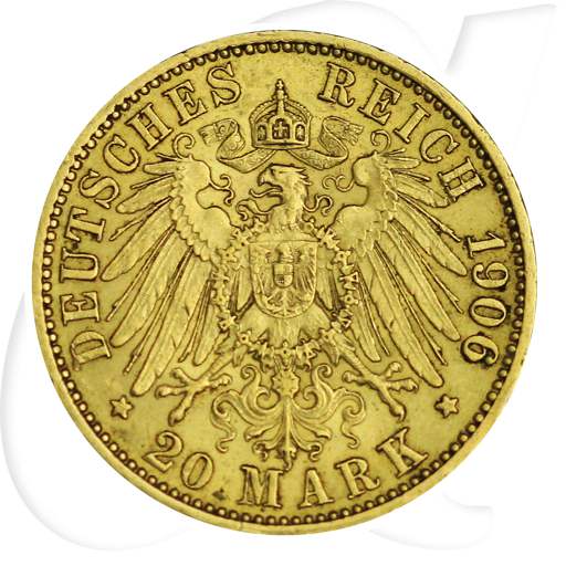 Preussen Gold 20 Mark 1906 Wilhelm Deutsches Kaiserreich Münzen-Wertseite