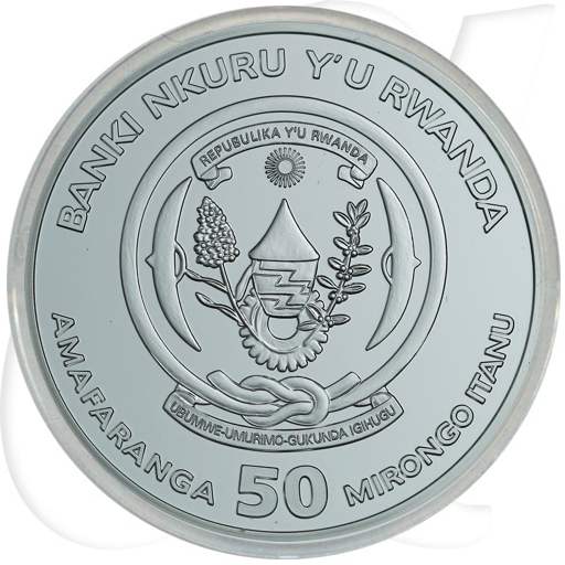 Ruanda 50 RWF 2013 PP Silber 1oz Gepard / Cheetah OVP mit Zertifikat Münzen-Wertseite