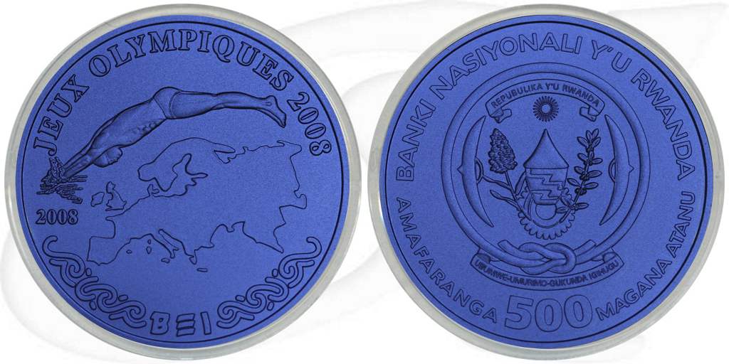 Ruanda Niob 2008 blau Münze Vorderseite und Rückseite zusammen