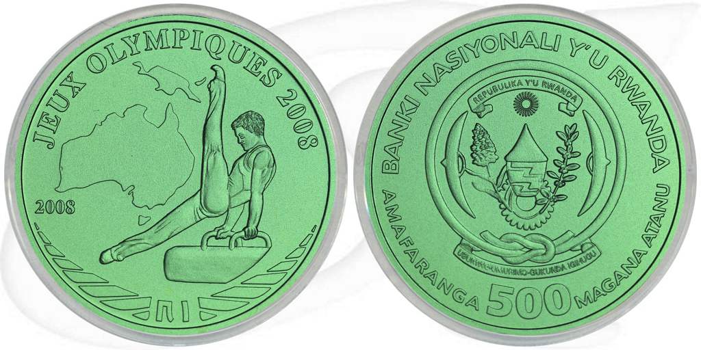 Ruanda Niob 2008 grün Münze Vorderseite und Rückseite zusammen