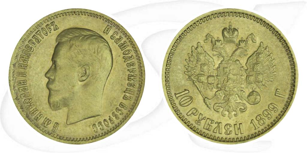 Russland 10 Rubel Gold 1899 ss Zar Nikolaus II. Münze Vorderseite und Rückseite zusammen