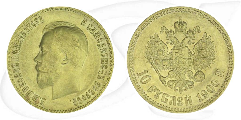 Russland 10 Rubel Gold 1900 ss Zar Nikolaus II. Münze Vorderseite und Rückseite zusammen
