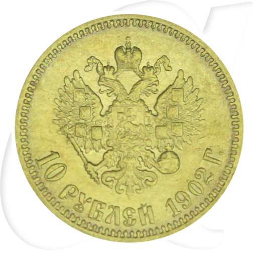 Russland 10 Rubel Gold 1902 ss Zar Nikolaus II. Münzen-Wertseite