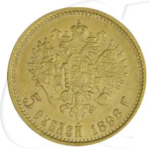 Russland 5 Rubel Gold 1898 ss-vz Zar Nikolaus II.