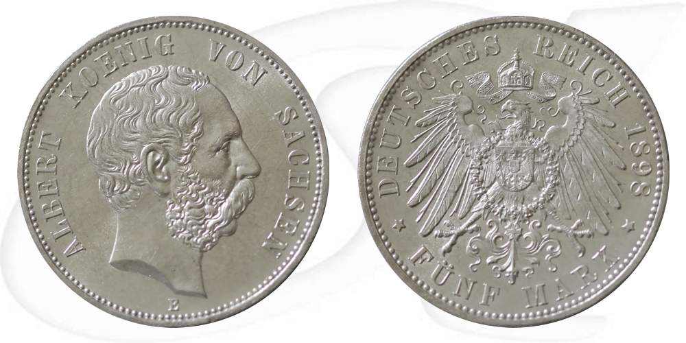 Deutschland Sachsen 5 Mark 1898 vz-st Albert Münze Vorderseite und Rückseite zusammen