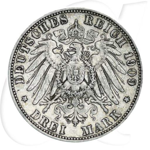 Deutschland Sachsen 3 Mark 1909 ss ungereinigt Friedrich August