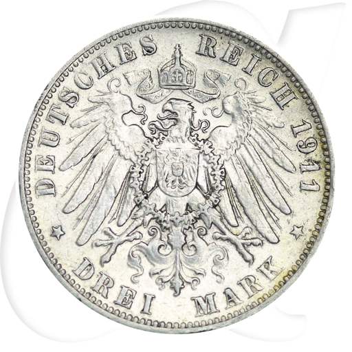 Sachsen 1911 3 Mark Friedrich August Deutschland Kaiserreich Münzen-Wertseite