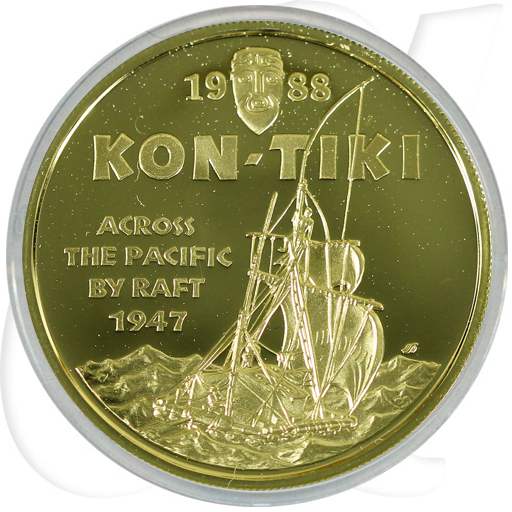 Samoa 100 Tala Gold 1988 KonTiki PP OVP Münzen-Bildseite