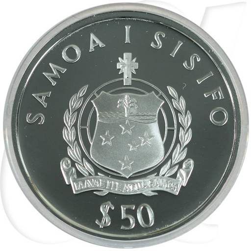 Samoa 50 Tala Palladium 1988 KonTiki PP OVP Münzen-Wertseite