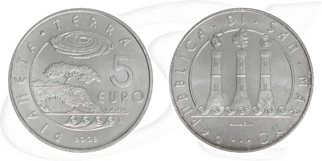 San Marino 2008 Planet Erde 5 Euro Münze Vorderseite und Rückseite zusammen