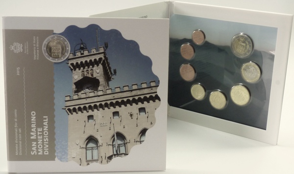 San Marino Kursmünzensatz st/OVP 2015 nom. 3,88 Euro kleiner Knick im Umkarton