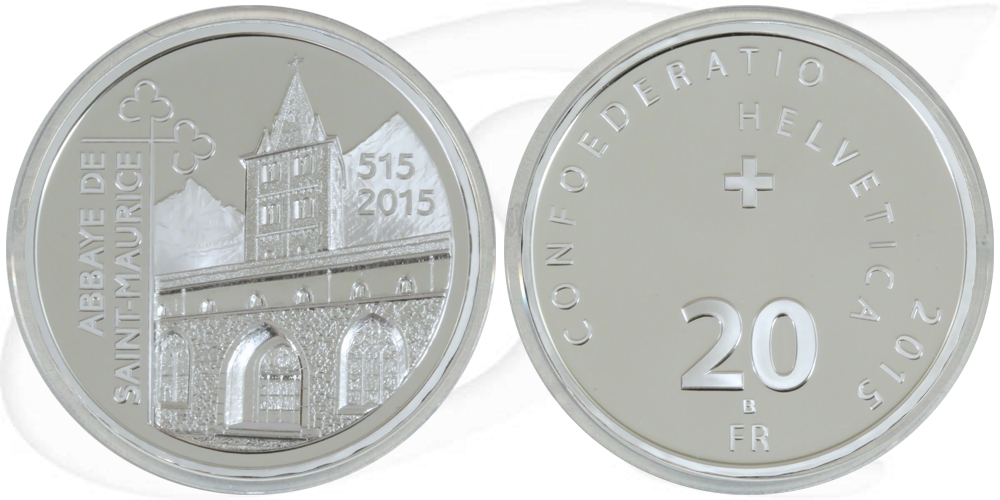 Schweiz 20 Franken 2015 B PP OVP Abtei St. Maurice