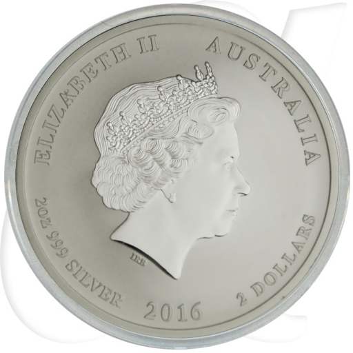 Silber Lunar Affe 2016 2 Dollar Australien Münzen-Wertseite