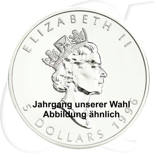 Silber Maple Leaf Silbermünze Kanada 5 Dollars Münzen-Wertseite