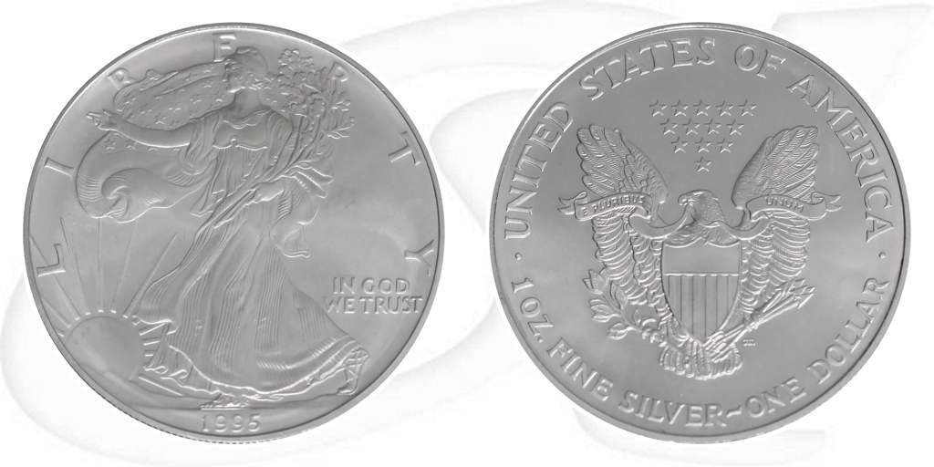 Silver Eagle 1995 USA Walking Liberty Münze Vorderseite und Rückseite zusammen