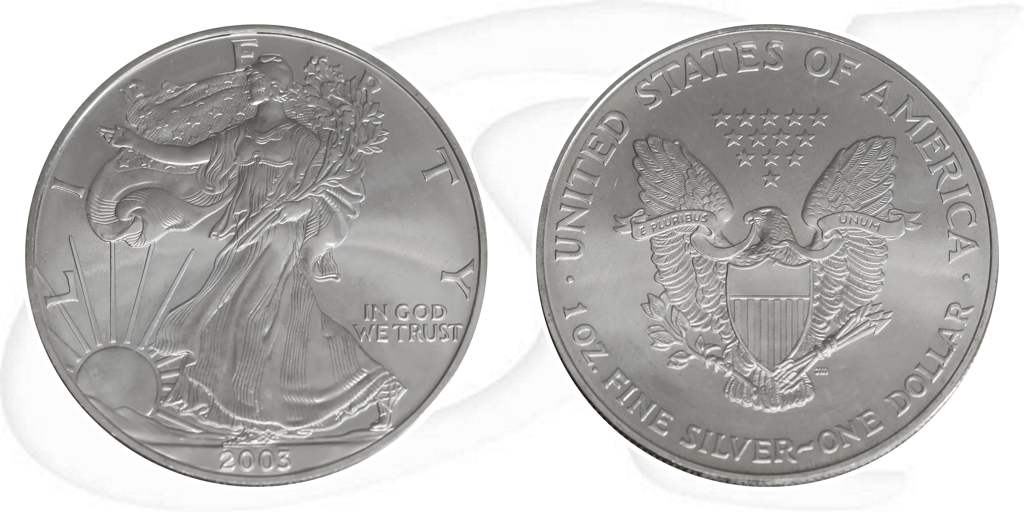 Silver Eagle 2003 USA Walking Liberty Münze Vorderseite und Rückseite zusammen