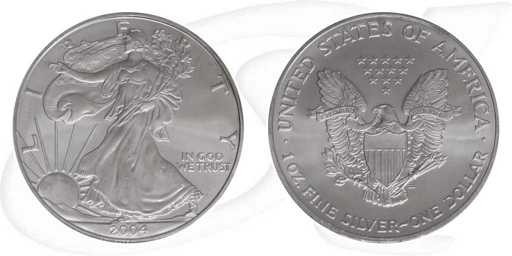 Silver Eagle 2004 USA Walking Liberty Münze Vorderseite und Rückseite zusammen