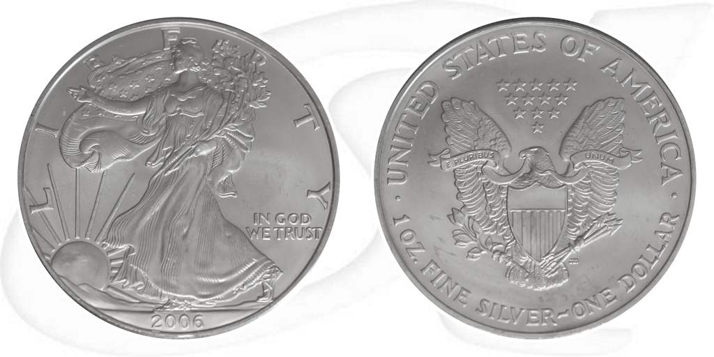 Silver Eagle 2006 USA Walking Liberty Münze Vorderseite und Rückseite zusammen