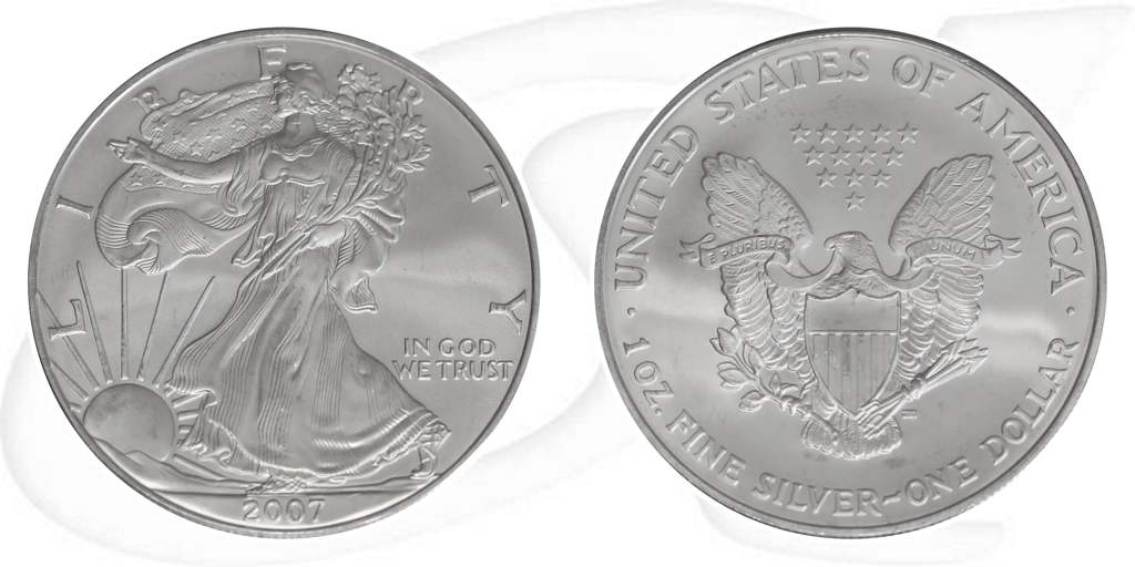 Silver Eagle 2007 USA Walking Liberty Münze Vorderseite und Rückseite zusammen