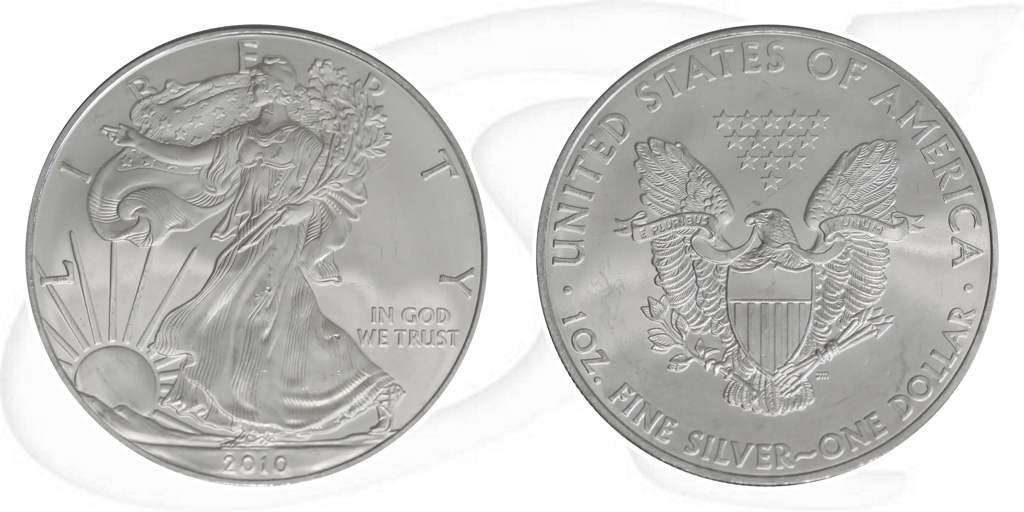 Silver Eagle 2010 USA Walking Liberty Münze Vorderseite und Rückseite zusammen