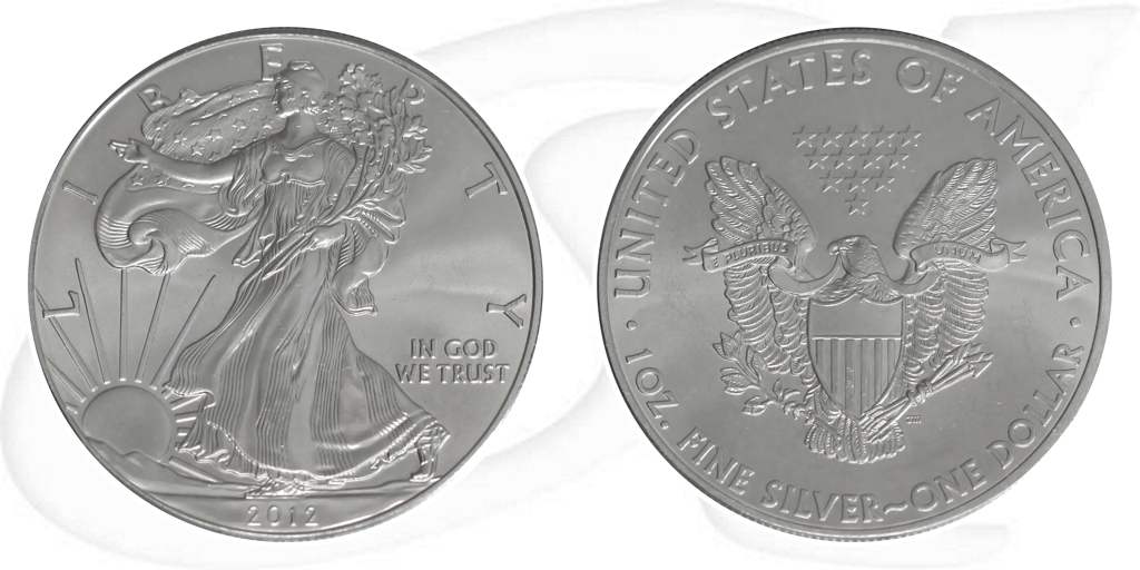 Silver Eagle 2012 USA Walking Liberty Münze Vorderseite und Rückseite zusammen