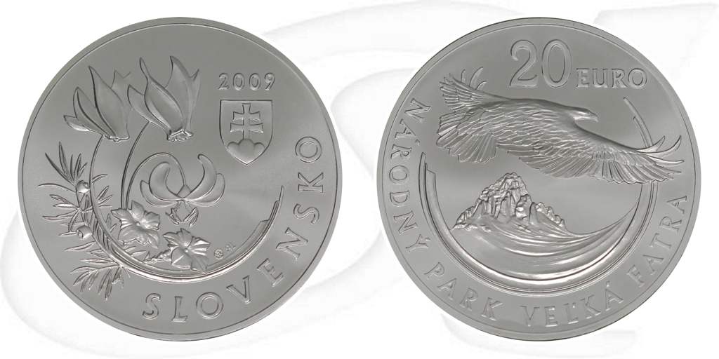 Slowakei 2009 Velka Fatra 20 Euro Silber Münze Vorderseite und Rückseite zusammen