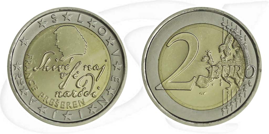 Slowenien 2016 2 Euro Umlaufmünze Kursmünze Münze Vorderseite und Rückseite zusammen