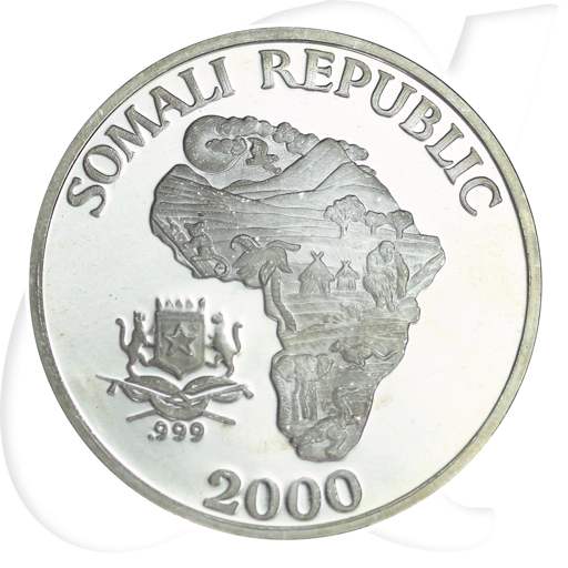 Somalia 10 Dollar 2000 st 1 oz Silber African Monkey - Affe
