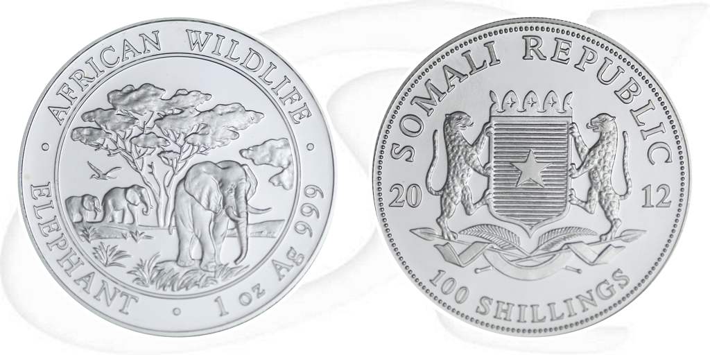 Somalia Elefant 2012 Münze Vorderseite und Rückseite zusammen