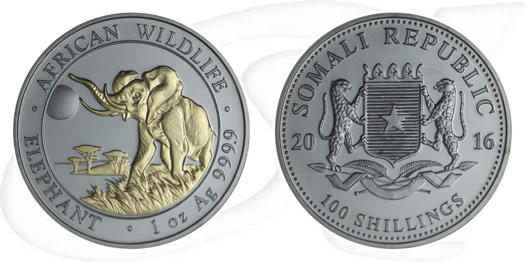 Somalia Elefant 2016 Ruthenium Münze Vorderseite und Rückseite zusammen
