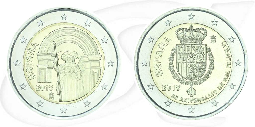 Kombiangebot Spanien 2x 2 Euro 2018 Santiago de Compostela / Geburtstag Felipe prägefrisch/st