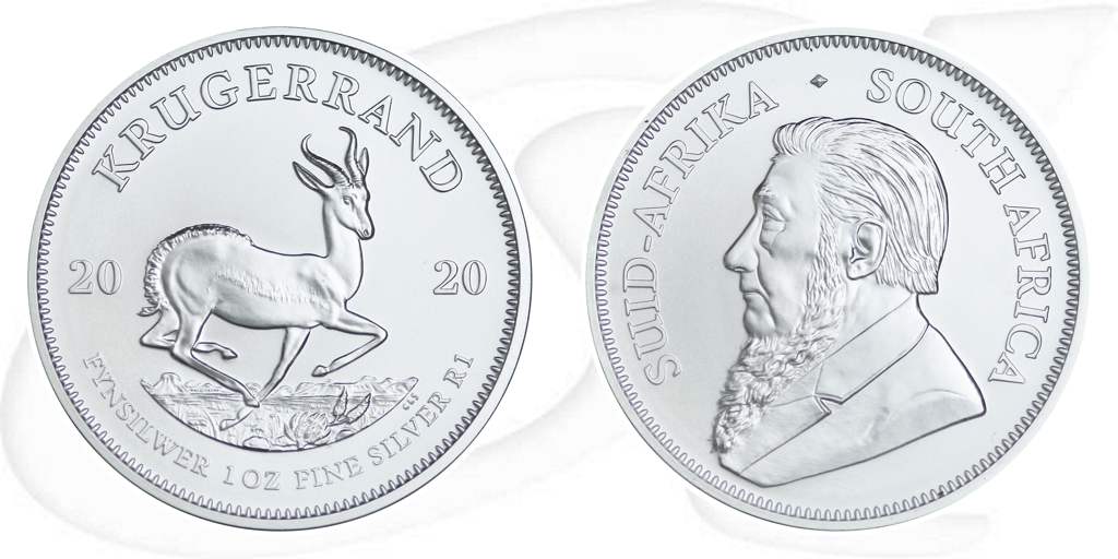 Südafrika Krügerrand Silber 2020 Münze Vorderseite und Rückseite zusammen