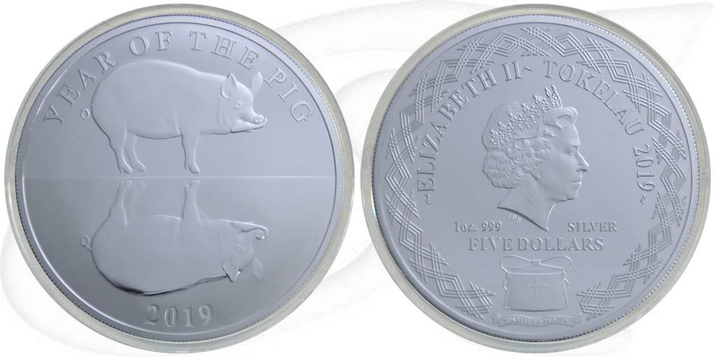 Tokelau 5 Dollar 2019 Silber 65 mm Mirror Pig - Jahr des Schweins